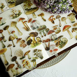100PCS Mushroom Scrapbook Stickers, Doraking Foil Gold DIY Decoration Sulfuric Paper Mushroom Stickers for Scrapbook, Decoration