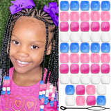 VENOFEN 48PCS Hair Beads Blue&Pink&White Dreadlock Bead for Braids Loc Jewelry Accessories Mixed Color Transparent Gradient Pony