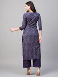 Anni Designer Women'S Cotton Blend Printed Straight Kurta With Pant (Punya Blue-Nw_S_Dark Blue_Small),Dark Blue,S,Cotton Blend,Regular,Kurta with Pant