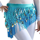 Vritraz WomenS Chiffon Belly Dance Hip Scarf Waistband Belt Skirt Mixed Colors Sequence Beads And Golded Coins 40 Blue