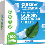 Clean Elements Laundry Detergent Sheets (100 Loads, 50 Sheet) Fragrance Free Unscented, Eco Earth Friendly Clean Breeze, Non Tox