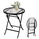 VINGLI Folding Glass Outdoor Side Table, 23.6 Inches Small Foldable Patio Bistro Table with Tempered Glass Table Top for Lawn &