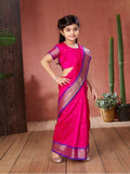 Aarika Girls Ethnic Wear Rani Colour Kalyani Silk Saree (3-9 Years) Rani-5-6 Years 5 Years-6 Years