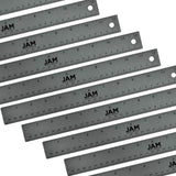JAM PAPER Strong Aluminum Bulk Rulers - 12 Inch - Metal Ruler with Non-Skid Cork Backing - Grey Metallic - 12/Pack