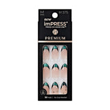 KISS imPRESS No Glue Mani Press On Nails, Premium, 'Visions', Green, Medium Size, Almond Shape, Includes 30 Nails, Prep Pad, Ins