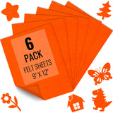 6PCS Orange Felt Fabric Sheets 9 x 12 - 1.6mm Thick Soft Felt for Craft Sewing DIY Patchwork Art Projects Decorations