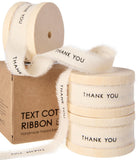 Vitalizart Thank You Cotton Ribbon 5/8 Inch Natural Handmade Frayed Fringe Ribbons 15 Yd for Thanksgiving Day Gift Wrapping Craf
