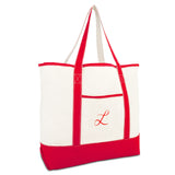 DALIX Monogram Bag Personalized Totes For Women Open Top Red Initial L