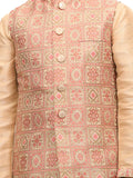 Manyavar Kurta Churidar With Jacket Set For Boys And Kids, Full Sleeves Buttoned Mandarin Collar Blended Silk (Pista) (10 Years-