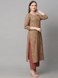 Anni Designer Women'S Cotton Blend Traditional Straight Printed Kurta And Palazzo Set (Bhadra Green_L_Green_Large),Green,L,Cotton Blend,Regular,Dupatta, Palazzo