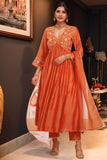 Anni Designer Women'S Rayon Viscose Anarkali Embroidered Kurta With Pant & Dupatta (Kanakam Orange-Vks02_S_Orange_Small),Orange,S,Rayon,Anarkali,