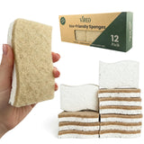 12 Pack NonScratch & OdorFree Eco Sponges Natural Biodegradable Cellulose & Coconut Fiber Kitchen Scrubbers Compostable, Z