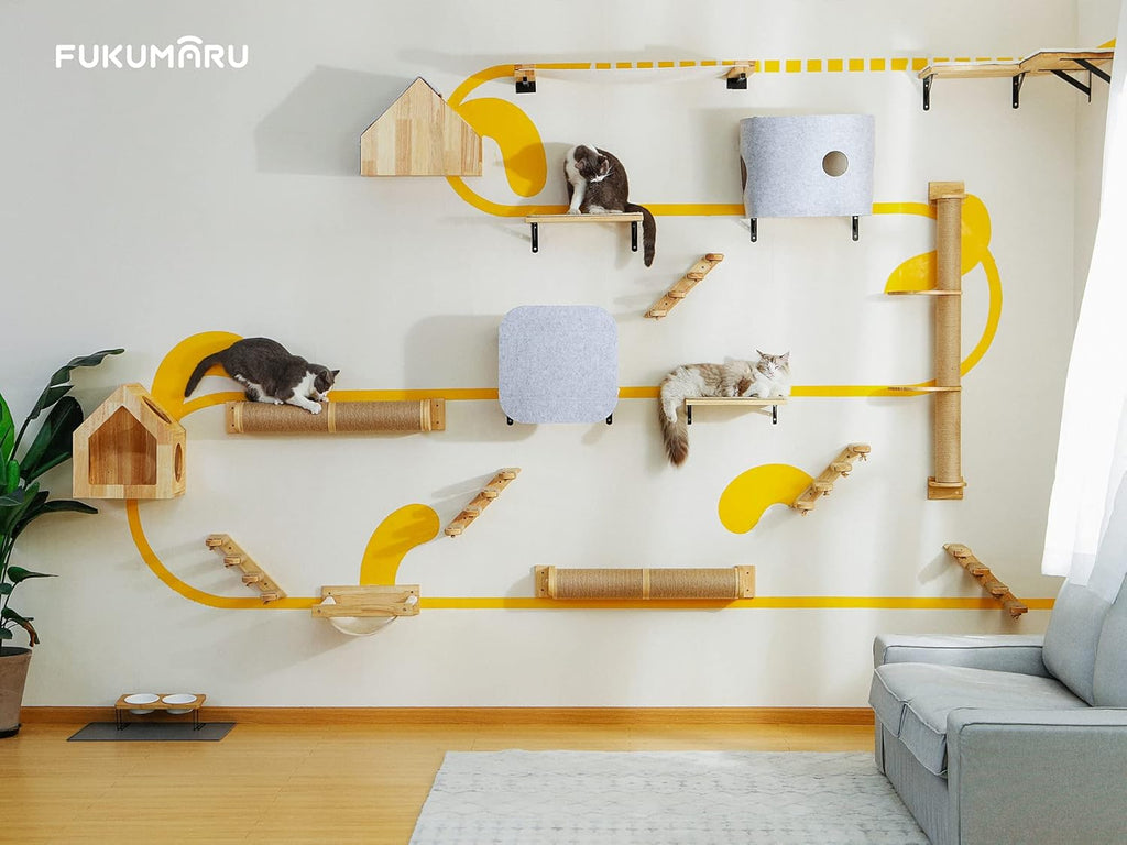 FUKUMARU Cat Scratching Post, 35 x 4.5 Inch Cats Walls Furniture, Rubber Wood Wall Mounted Kitten Scratcher Posts, Thicker Columns for Multi-Functions