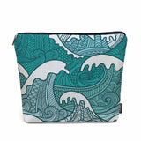 Kalygon Women Makeup Organizer Bag Ocean Waves, Japanese Great Wave Ocean Sea Waves Flax Cosmetic Bag Makeup Bags Toiletry Bag A