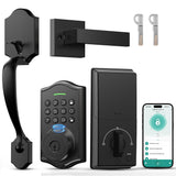 POWIFY Keyless Entry Door Lock with Handle,Fingerprint Smart Front Door Lock Set,APP Control, Electronic Keypad Deadbolt with Le