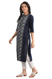Aurelia Women Indigo Blue Ethnic Cotton Kurta In Band Collar_22Fea11427-501687_2Xl