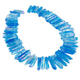 rockcloud Natural Rock Crystal Points Titanium Coated Clear Quartz Sticks Spikes Top Drilled 15 inch Strand,Blue