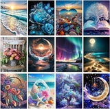 Mystara 12 Pack Diamond Painting Kits for Adults,Landscape Moon Diamond Beach Painting Set for Gift Home Wall Decor - 5D DIY Cra