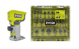 RYOBI ONE+ 18V Cordless Fixed Base Trim Router with 24Piece Router Bit Set A252401 (Bulk Packaged)