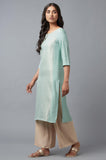W For Woman Cotton Blue Striped Keyhole Neck Straight Kurta_22Few17928-311823_L