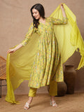 Anni Designer Women'S Rayon Viscose Printed Anarkali Kurta With Pant & Dupatta (Horizon Green-Vks01_S_Green_Small),Green,S,,,