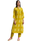 Gosriki Women'S Rayon Viscose Anarkali Printed Kurta With Pant (Bazooka Yellow-Gs_M_Yellow_Medium),Yellow,,B0DX28TYBY