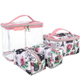 Emma & Chloe 4 Piece Cosmetic Toiletry Bag Set, Waterproof Home, Travel Cosmetic Train Case Makeup Bags for Women with Zipper (R