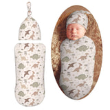 Muishi Family Dinosaur Newborn Swaddle Blankets Hat Sets Soft Baby Receiving Blanket Swaddle Sack for Baby Shower Infant Boy Girl Gift