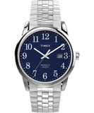 Timex Mens Easy Reader Classic 38mm Watch - Silver-Tone Expansion Band Blue Dial Silver-Tone Case