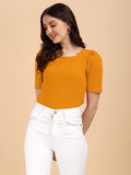 Wedani Women'S Casual Regular Puff Sleeves Western Top (Medium Mustard),Mustard,M,Polyester,Regular,