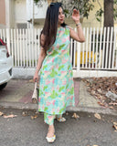 Anni Designer Women'S Rayon Viscose A-Line Printed Kurta With Pant (Uzma Green_Xl_Green_X-Large),Green,XL,Rayon,A-Line,