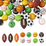 FASHEWELRY 54Pcs Sports Silicone Beads Bulk Soccer Basketball Volleyball Baseball Silicone Loose Beads Rugby Silicone Sports Bea