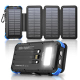 Solar Power Bank 45800mAh with 4 Panels, Portable Solar Charger with Build-in 3 Cables for iPhone, USB C in/Output 15W Fast Char