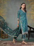 Stylum Women'S Bandhani Print & Embroidered Muslin Straight Kurta Pant Dupatta Set (Kpdgreenbanno38_Green, M)