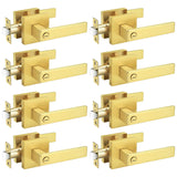 Probrico 8 Pack Gold Privacy Door Handles,Heavy Duty Satin Brass Door Knobs with Lock for Bedroom and Bathroom,Square Interior K