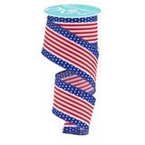 RG Ribbon 2.5 Vertical Stripes and Polka Dots, Wired Edges (Red, White, Blue, 2.5 x 10 Yards)
