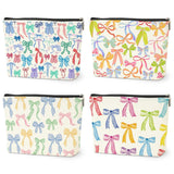 HZMLYDJ 4 PCs Bow Stuff Makeup Bag Coquette Stuff Cosmetic Bag, Bow Gifts for Women Teen Girls Best Friends Daughter Bestie Niec