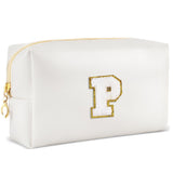URSKYTOUS Gifts for Girls Initial Makeup Bag Personalized Cosmetic Bag with Zipper Cute Travel Toiletry Bags Waterproof PU Prepp