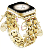 Gold Bracelet Band with Cute Charm Compatible for Apple Watch 38mm 40mm 41mm 42mm (S10) Women, Cuban Chain Strap for iWatch Seri