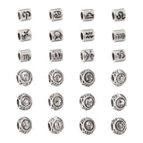 Cheriswelry 24pcs Antique Silver European Constellation Zodiac Beads - Large Hole Rondelle Charms for DIY Jewelry Making