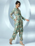 Libas Womens Printed Silk Blend Co-Ord Set For Women Grey 2Xl
