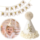 CyLmardev Pack Half Birthday Decorations, 1/2 Birthday Hat With Happy Birthday Banner, Cream White Gold Party Supplies For Half