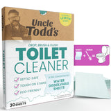 Uncle Todd's Toilet Cleaner Sheets 100% Dissolvable, PlasticFree Packaging, Drop, Brush, & Flush 30 Sheets