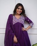 Anni Designer Women'S Rayon Blend Anarkali Embroidered Kurta With Pant & Dupatta (Kart Begani_M_Begani_Medium),Begani,M,,,