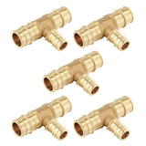 5-Pack EFIELD Pex A Full Flow Expansion Brass Fitting 3/4x 3/4x 1/2 Reducing Tee ONLY For Pex-A Tubing Connection, ASTM F1960