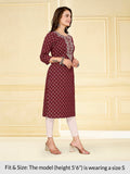 Rangita Maroon Cotton Calf Length Embroidered Straight Kurti For Women | Kurta For Women_M