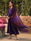 Anni Designer Women'S Rayon Viscose Anarkali Embroidered Kurta With Pant & Dupatta (Gsk Purple-Vks02_M_Purple_Medium),Purple,M,Rayon Viscose,Anarkali,