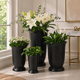 Black Matte Metal Planter Set Of 4, Indoor Decorative Flower Pots, Multiple Sizes