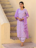 Anni Designer Women'S Rayon Blend Printed Straight Kurta With Pant & Dupatta (Welco-Purple-Nw_M_Purple_Medium),Purple,M,,,