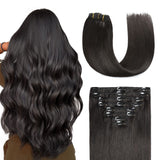 Sunya Clip in Hair Extensions Real Human Hair Natural Black Human Hair Clip in Extensions Double Weft Human Hair Clip ins Straig